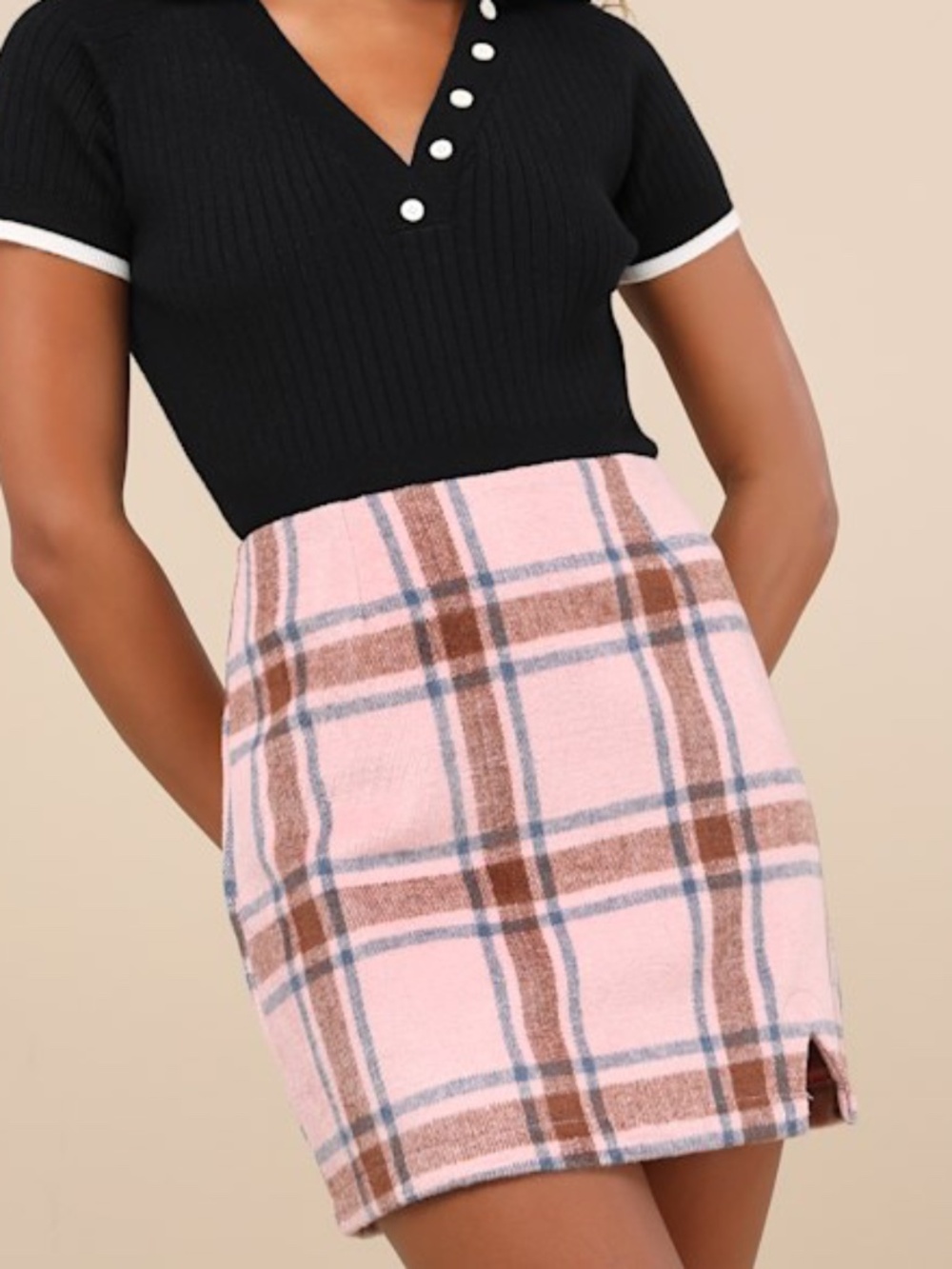 Lulus Spence Pink Plaid Mini Skirt - Size XS